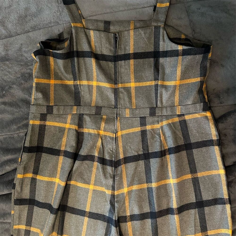 ModCloth Plus Size 1X Gray Plaid Sleeveless Jumpsuit Casual Fall - Picture 4 of 6
